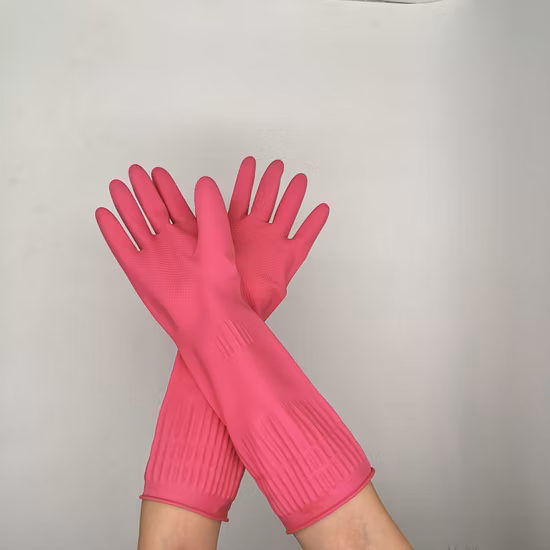 Moda 38 cm rosa cómodo cocina limpieza látex manga larga hogar seguridad trabajo guantes de goma