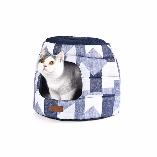 2 en 1 Deformable Plegable Poliéster Denim Impreso Mascota Sofá Cueva Gato Casa Cama